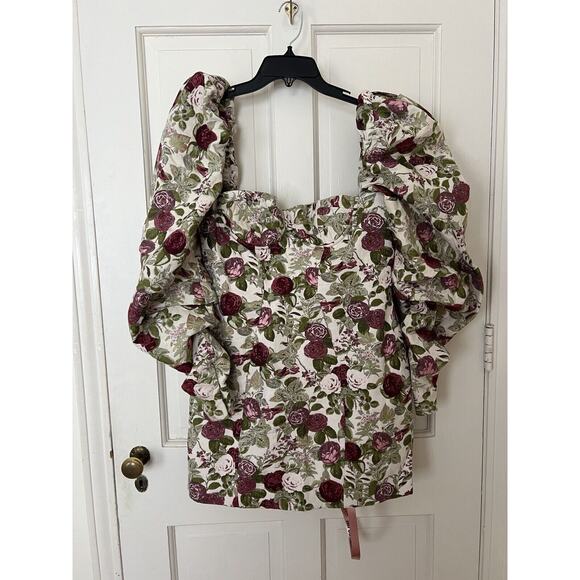 HOUSE OF CB 'Azie' Vintage Floral Jacquard Puff Sleeve Mini Dress NWT XL - Picture 4 of 9